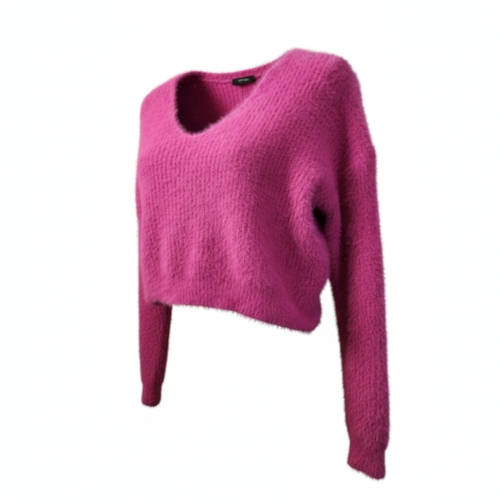Nasty Gal Y2K Super Fuzzy Bubblegum Pink Eyelash Yarn Fuzzy Knit Sweater Sz. S